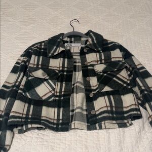 Zara Dark Green and Cream Plaid Jacket